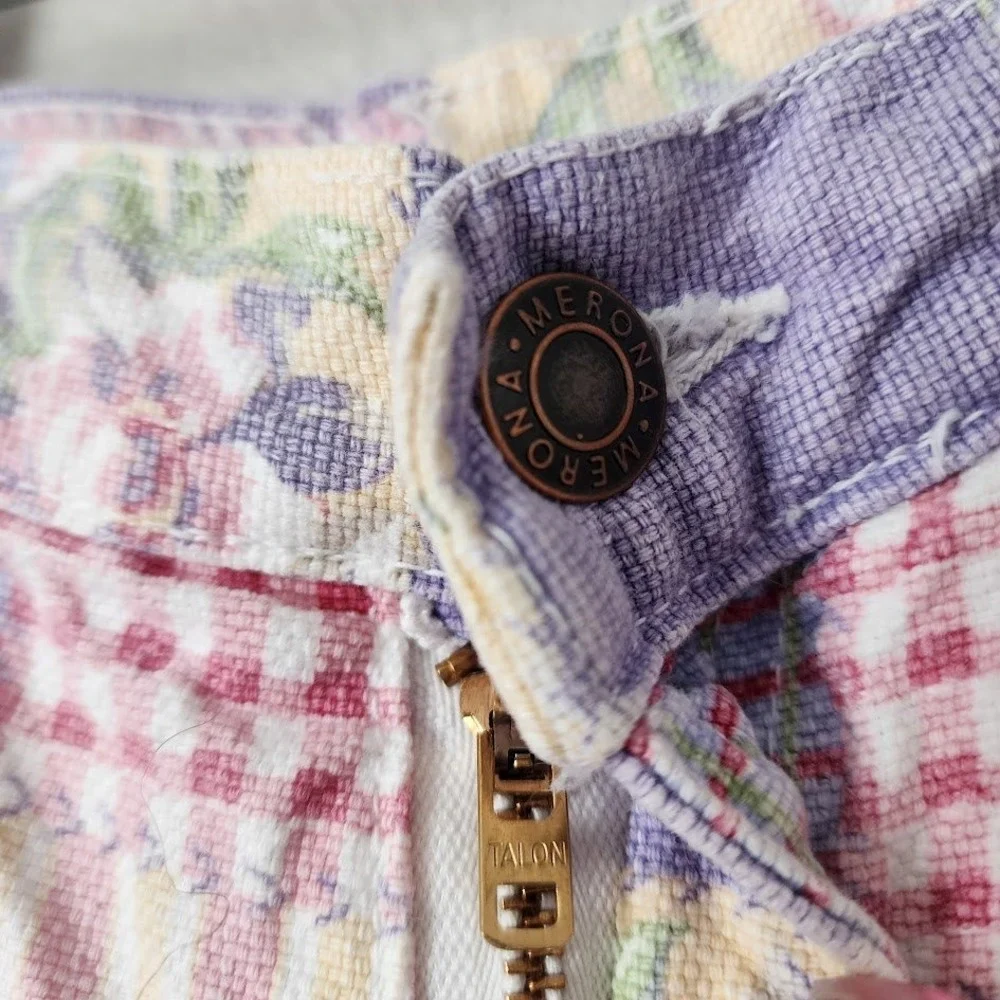 MERONA VINTAGE Patchwork Floral Plaid Shorts Cottagecore‎ Girls 8 Made In USA